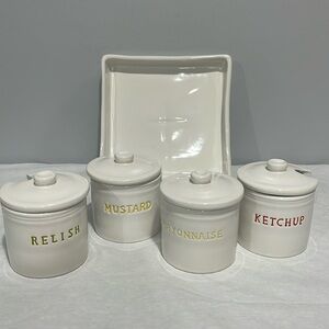 Williams-Sonoma BBQ Condiment Jar Set Ketchup Mustard Relish Mayo With Tray
